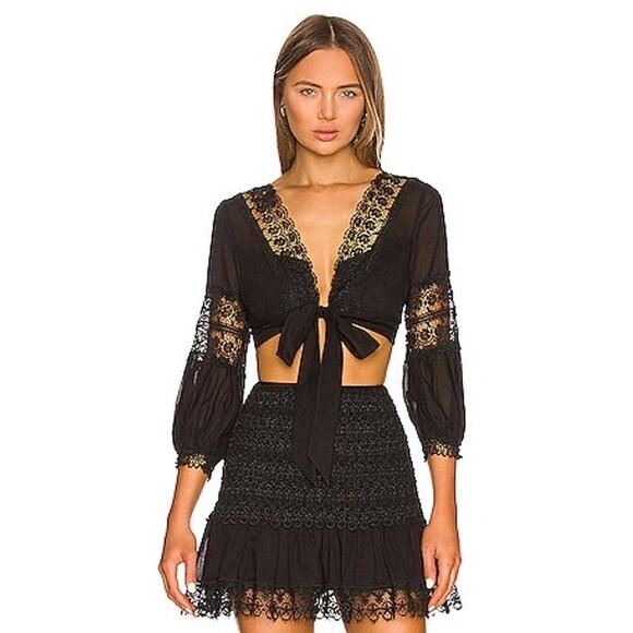 CHARO RUIZ IBIZA Vania Blouse and Fleur Mini Skirt Set in Black Sz S - Picture 1 of 11